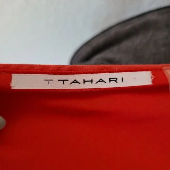 Tahari US Women's Size 10 Orange Twill Sheath Dress Sleeveless Lined Square Neck - Picture 8 of 13